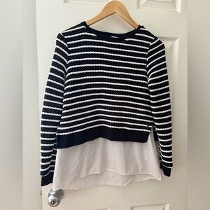 ONLY navy white nautical rope layered sweater top size medium long sleeve shirt